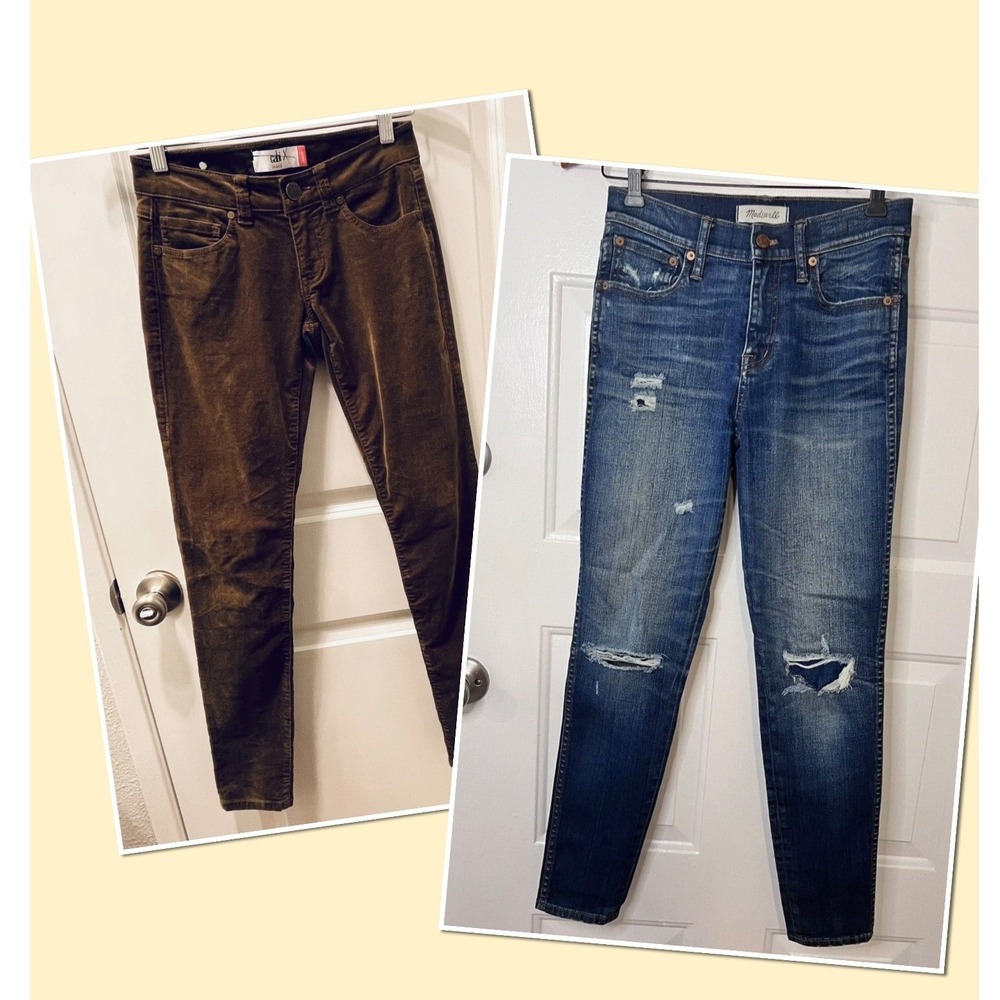 Madewell & Cabi Size 26 Skinny Jeans Lot of 2 Stretchy Denim & Corduroy Fall